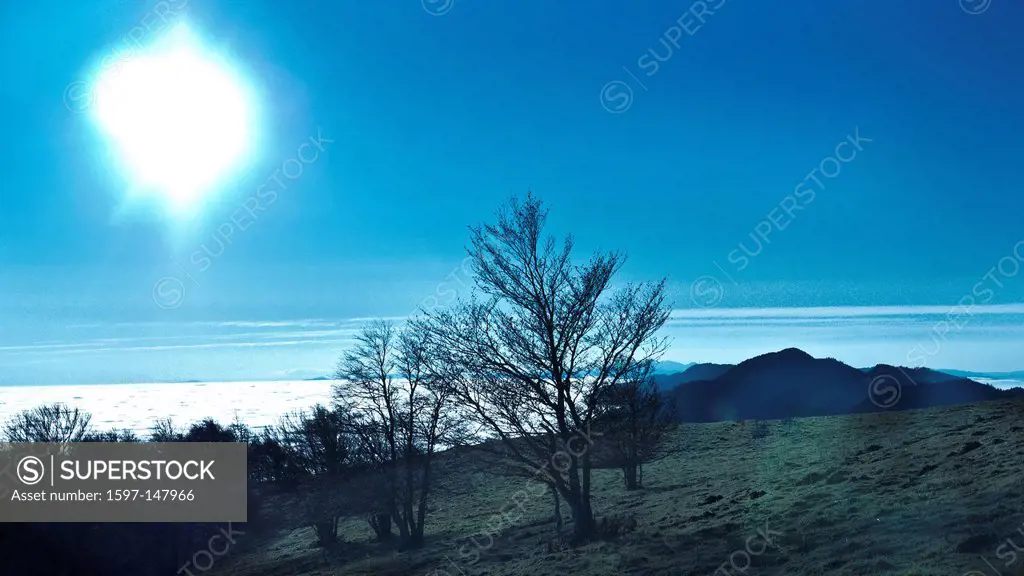 mountain scenery, Jura, Jura mountins, atmospheric inversion, mountain landscape, autumn, fall, Jura landscape, sun, canton Solothurn, mist, sea of fo...