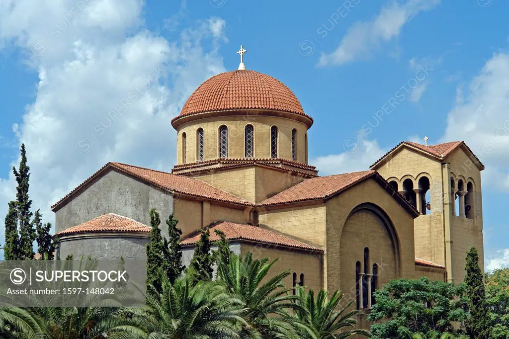 Europe, Greece, Attica, Athens, Agia Triada, architecture, trees, buildings, constructions, Historical, church, plants, place of interest, landmark, s...