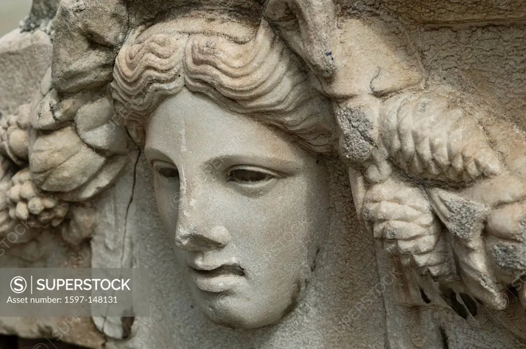Aphrodisias, Aphrodite, excavation, sculpture, representation, figure, figures, fragment, history, face, head, marble, province Aydin, relief, ruins, ...