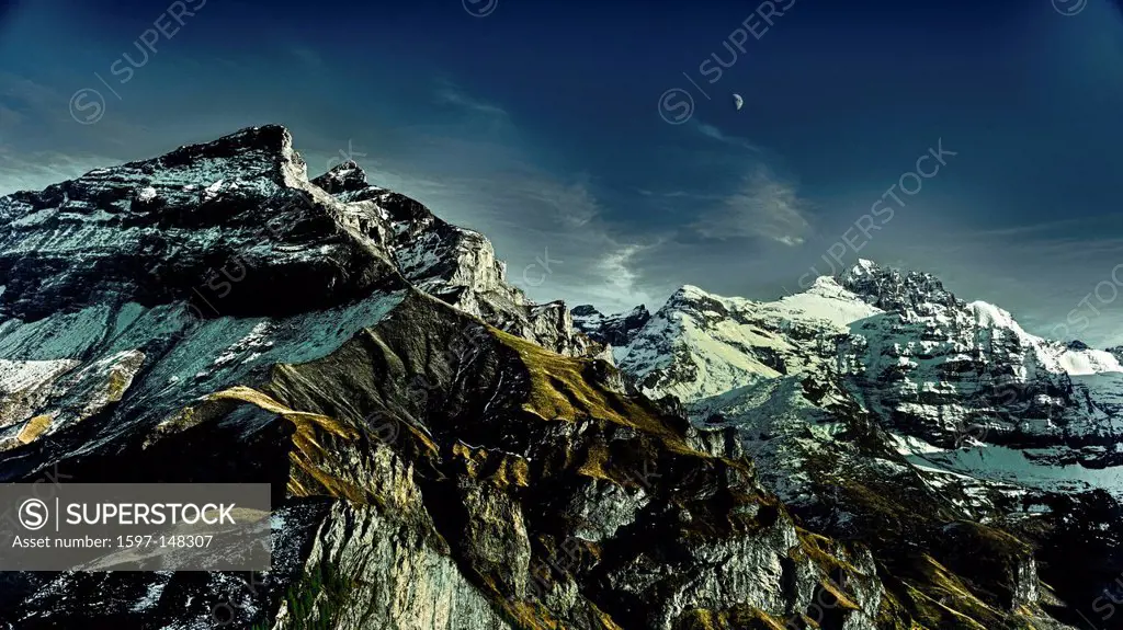 Aabeberg, Alps, mountainscape, mountain scenery, mountain landscape, Bernese Alps, Bernese Oberland, autumn, fall, Hundshorn, canton Bern, Kiental, la...