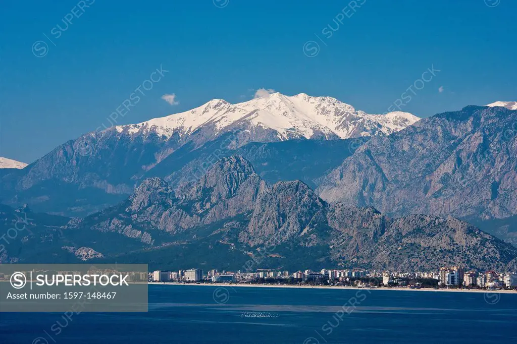Antalya, mountain, mountains, boat, boats, mountains, city, quay, sea, Mediterranean Sea, ship province Antalya, town, city, south coast, Taurus, tour...