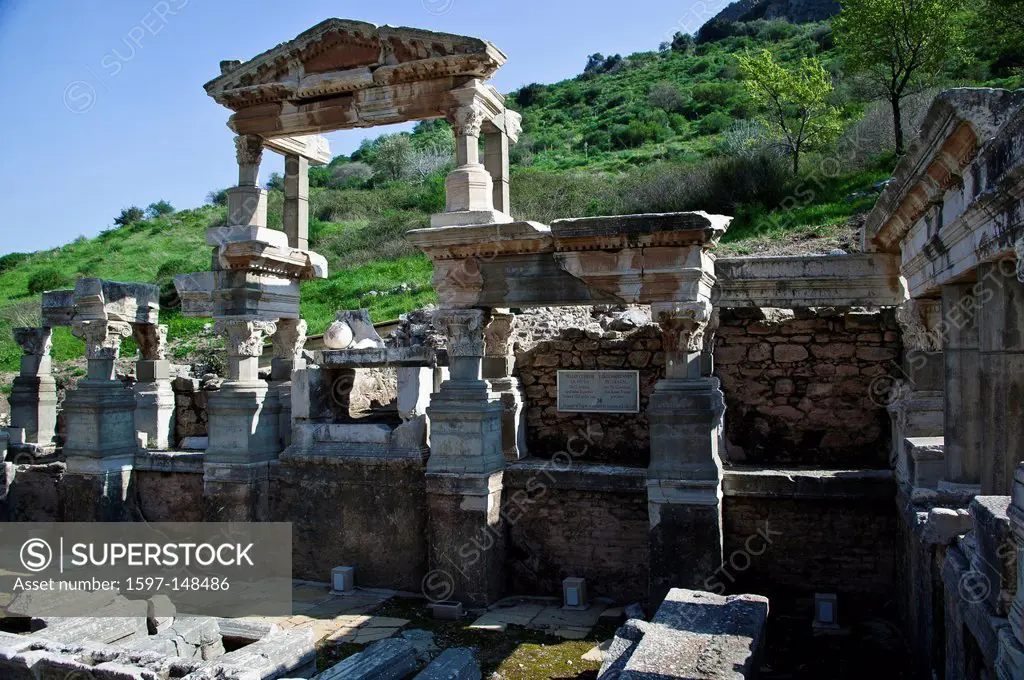 Excavation, excavation site, building, well, Ephesos, Ephesus, province Izmir, Roman empire, place of interest, landmark, column, columns, Trajan, Tra...