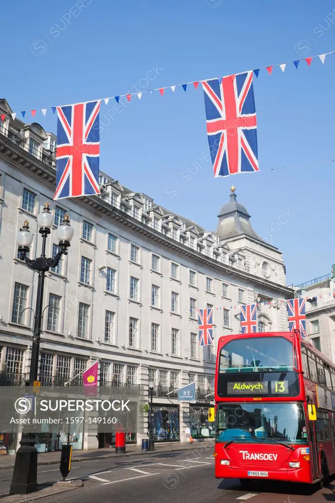 UK, United Kingdom, Europe, Great Britain, Britain, England, London, Regent Street, Bus, Double Decker Bus, London Bus, British Flag, Union Jack, Tour...