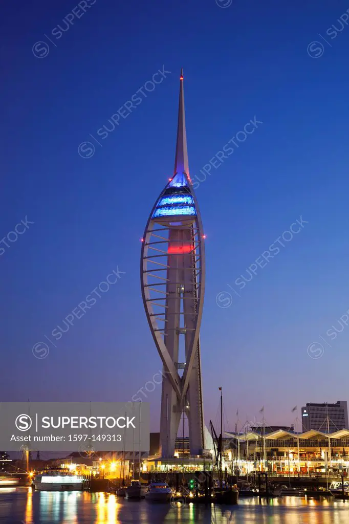UK, United Kingdom, Europe, Great Britain, Britain, England, Hampshire, Portsmouth, Spinnaker Tower, Night, View, Lights, Evening, Tourism, Travel, Ho...