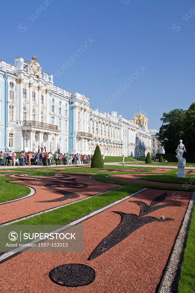 Russia, Near Saint Petersburg, Peterburg, City, Pushkin, Tsarskoye Selo, City, Catherine palace, Palace, facade