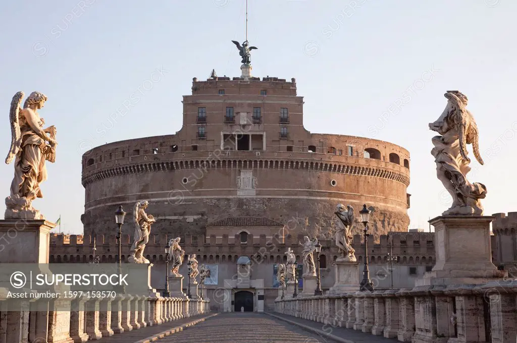 Europe, Italy, Rome, Castel Sant´Angelo, Castel S´Angelo, Saint Angelo Castle, Castle, Sant´ Angelo Bridge, Ponte S´Angelo, Bridge, Tourism, Holiday, ...