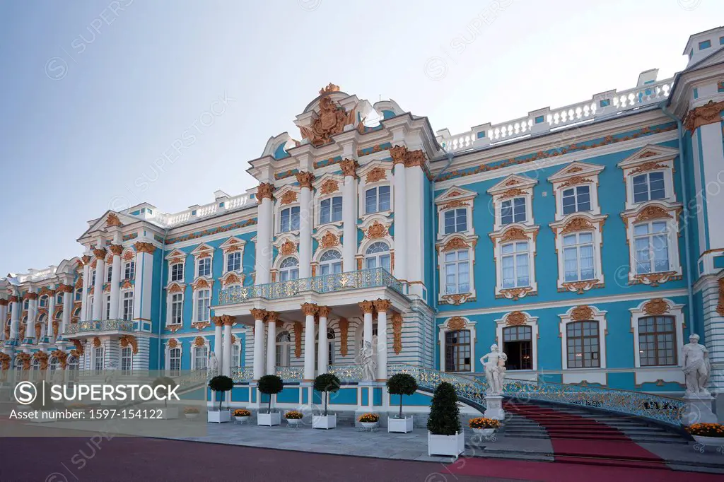 Russia, Near Saint Petersburg, Peterburg, City, Pushkin, Tsarskoye Selo, City, Catherine palace, Palace, facade