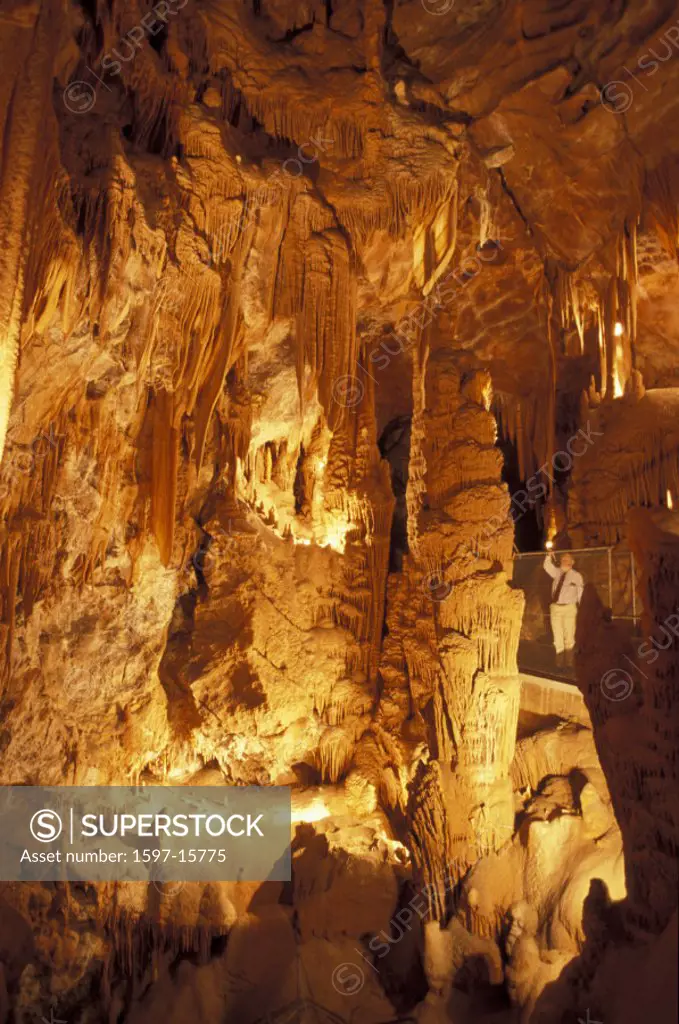 Australia, Cave, guide, inside, Jenolan Caves reserve, leader, New South Wales, no model release, ranger, Stalagmite