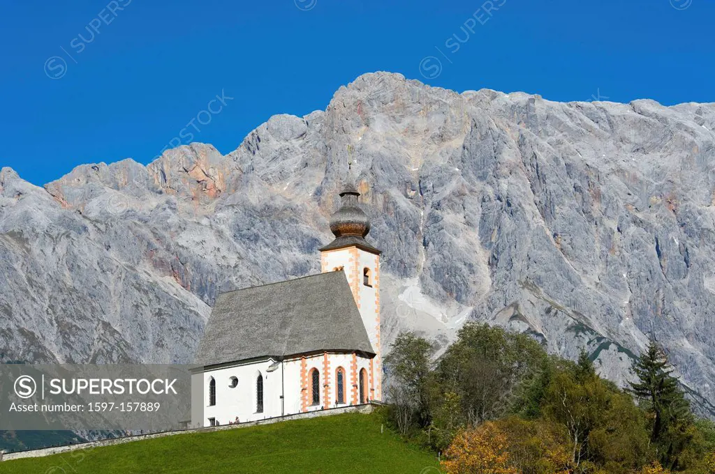 Salzburg country, Austria, Europe, outdoors, outside, day, autumn, autumnal, autumn colors, nobody, church, churches, architecture, building, building...