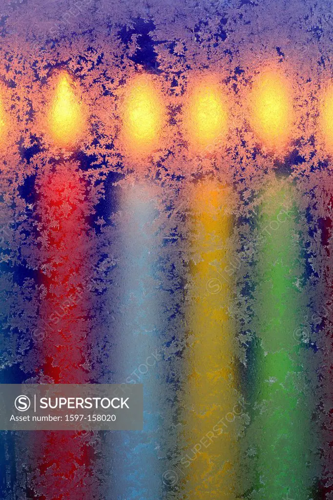 Advent, detail, ice, ice flower, frost flowers, frost, glass, windowpane, background, candle, candles, candle light, candle_light, cold, light, macro,...