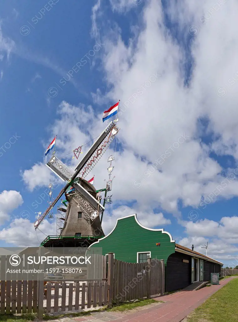 Netherlands, Holland, Europe, Zaandam, windmill, summer, clouds, Windmill, Young Prince