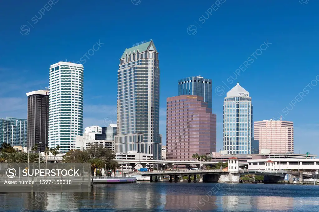 USA, United States, America, Florida, Tampa, Water, bridge, canal, center, city, downtown, skyline