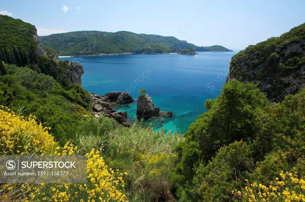 Greece, Europe, Ionic islands, isles, Kerkira, Kerkyra, Corfu, Mediterranean Sea, island, isle, islands, isles, outdoors, outside, Paleokastritsa, coa...