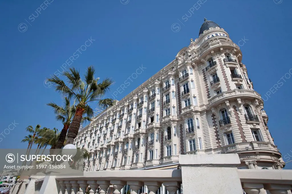 France, Europe, Cote d´Azur, Cannes, hotel, Carlton, palms, buildings, constructions, facade, alpes maritime, Riviera, La Croisette