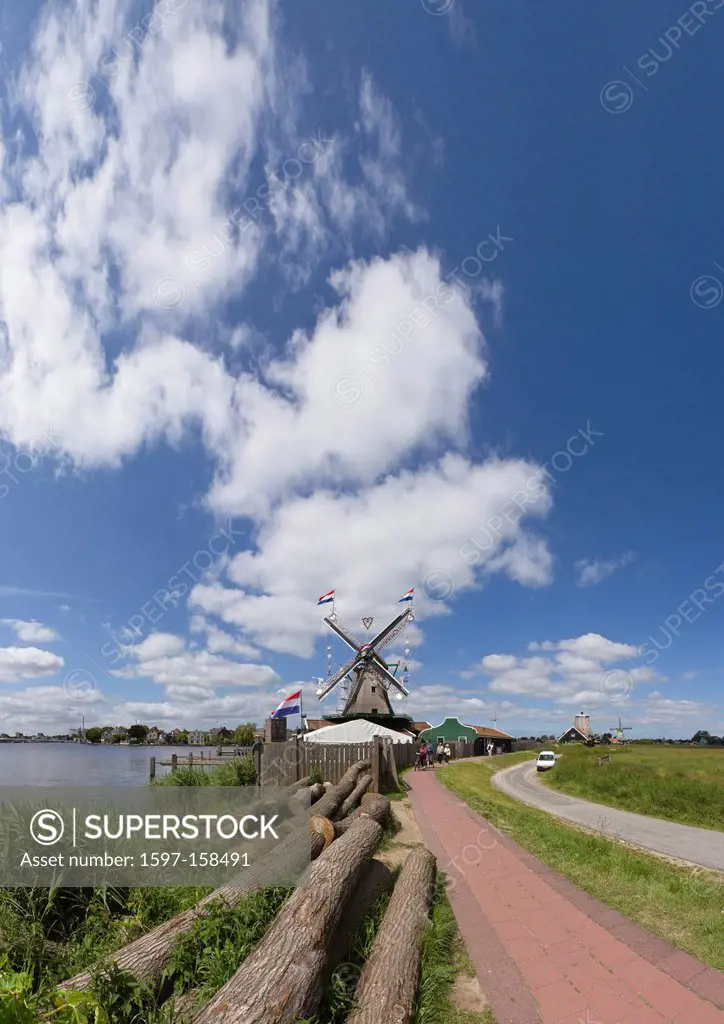 Netherlands, Holland, Europe, Zaandam, windmill, field, meadow, water, summer, Windmill, Young Prince