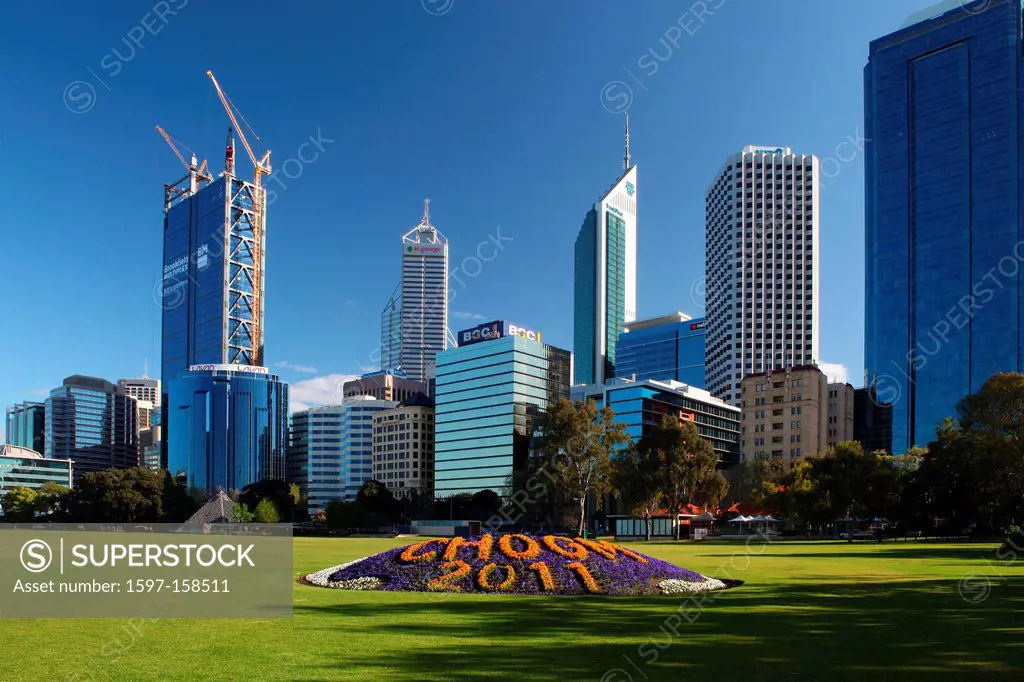 Perth, western Australia, Australia, Skyline, blocks of flats, high_rise buildings, building site, town, city, city, park,