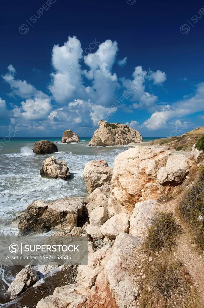South Cyprus, Cyprus, Europe, Greek, Petra tou Romiou, Aphrodite Rock, Aphrodite, Aphrodite rock, rock, cliff, of, Aphrodite, coast, seashore, coasts,...