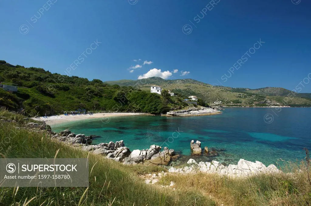 Greece, Europe, Ionic islands, isles, Kerkira, Kerkyra, Corfu, Mediterranean Sea, island, isle, islands, isles, outdoors, outside, sand beach, sand be...