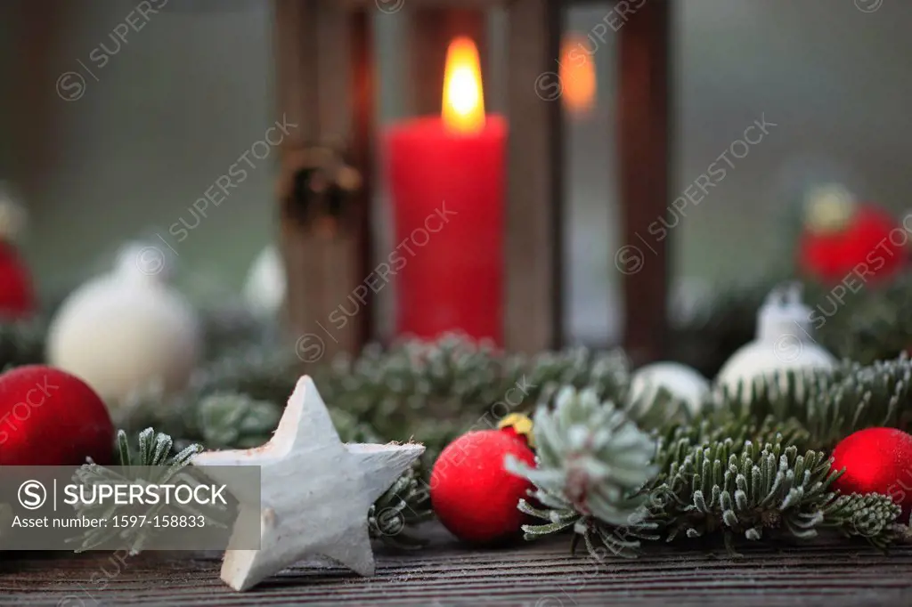Advent, deco, decoration, detail, ice, ice flower, frost, garden, glass, windowpane, wood, wood lantern, wooden lantern, candle, candles, candle light...