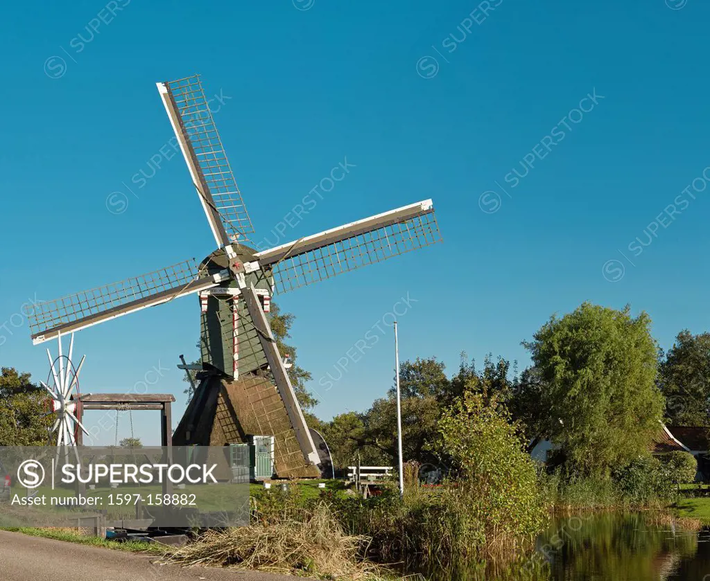 Netherlands, Holland, Europe, Tienhoven, windmill, forest, wood, trees, autumn, Smock windmill, Smock, De Trouwe Waghter