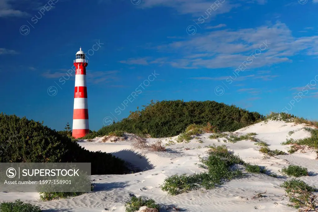 Point moors, Lighthouse, Geraldton, western Australia, west coast, coast, Australia, lighthouse, beach, seashore, dunes, red, white sand, sand, white,...
