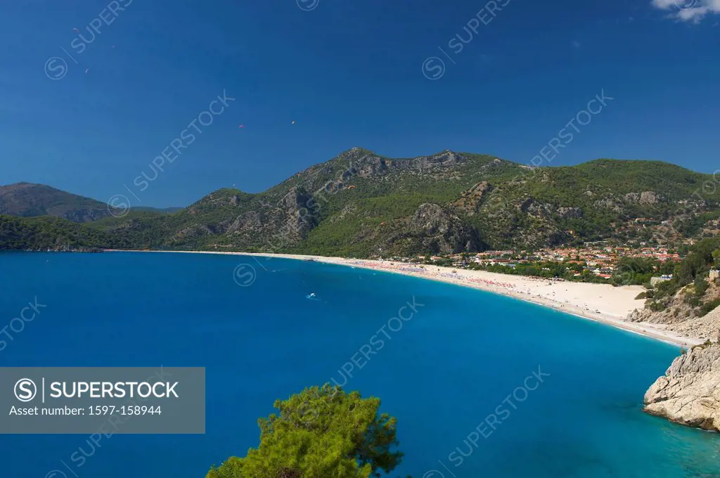 Turkey, Aegean Sea, Turkish Aegean Sea, Europe, European, Ölüdeniz, Oludeniz, Fethiye, sand beach, sand beaches, beach, seashore, beaches, seashores, ...