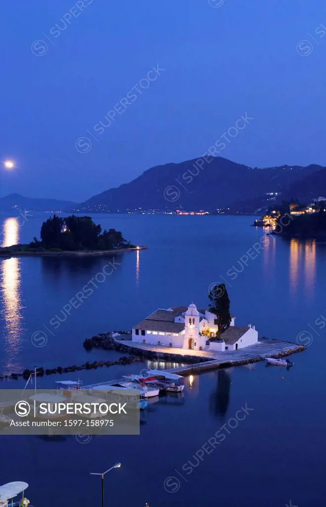 Greece, Europe, Ionic islands, isles, Kerkira, Kerkyra, Corfu, Mediterranean Sea, island, isle, islands, isles, outdoors, outside, evening, atmosphere...
