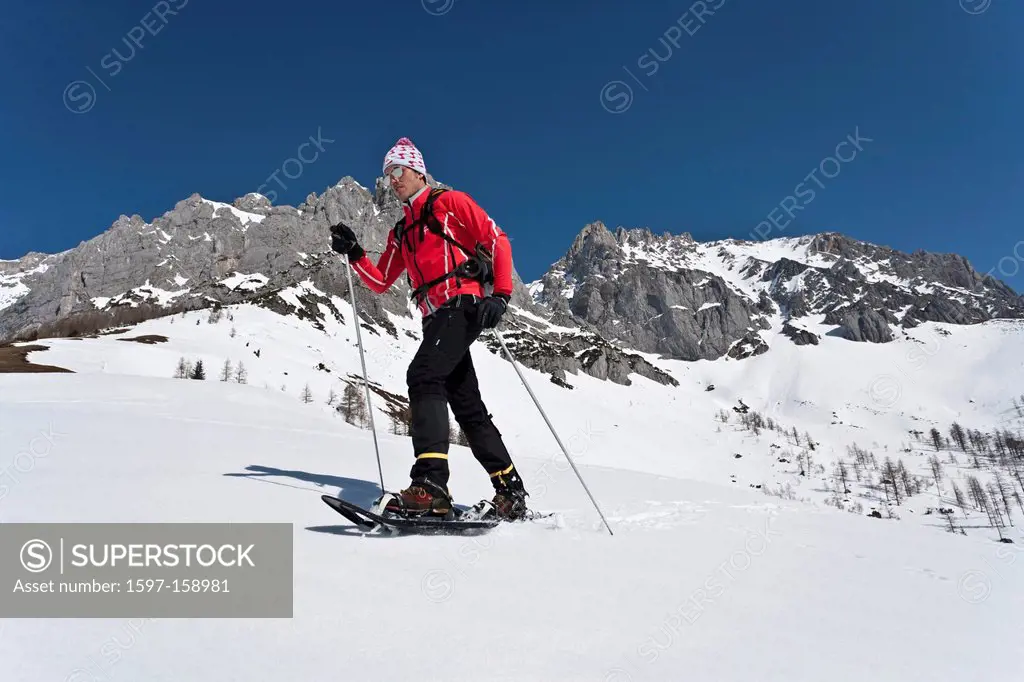 Dachstein, Styria, Ramsau, Austria, snow shoes, run, walk, tour, walk, snow, shoe, running, winter, man,