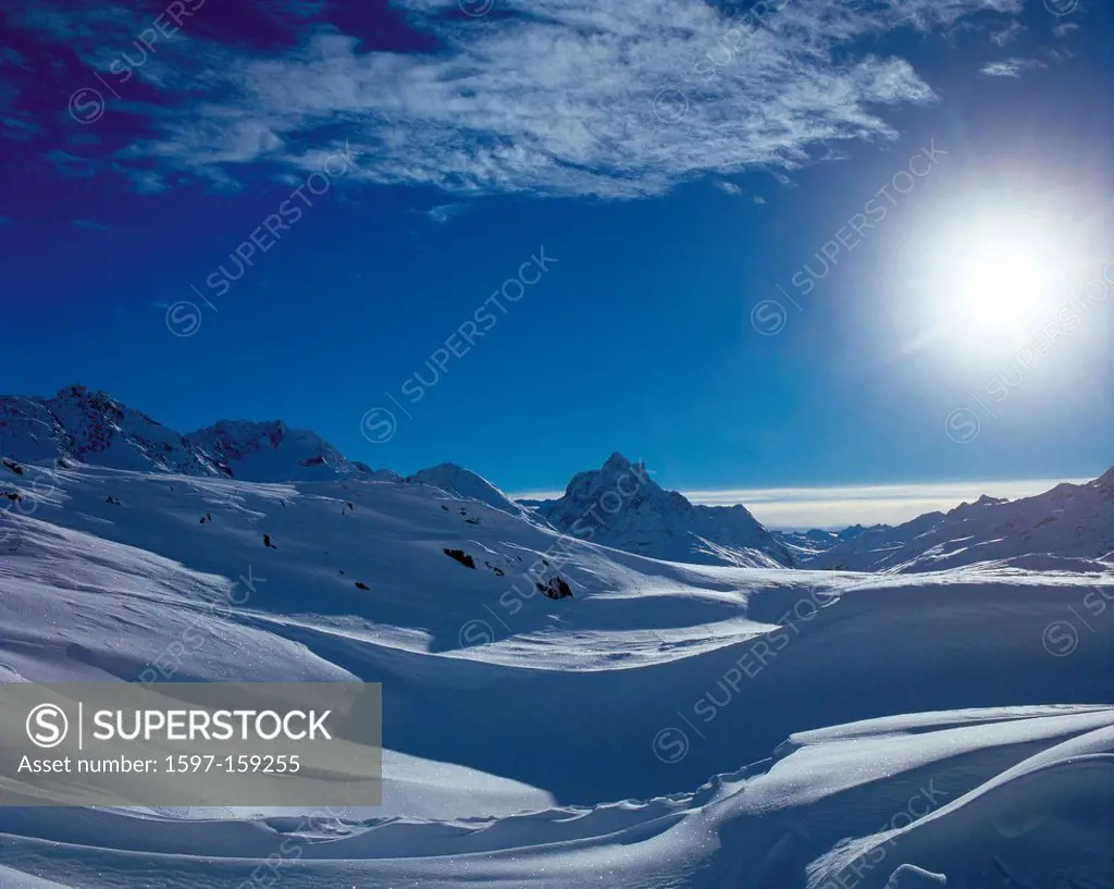 Austria, Europe, Tyrol, ßónÔ Anton, Saint Anton, Arlberg, winter, winter scenery, snow, patteriol, wächten, clouds, sky, nature, ice crystals, mountai...