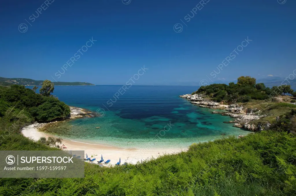 Greece, Europe, Ionic islands, isles, Kerkira, Kerkyra, Corfu, Mediterranean Sea, island, isle, islands, isles, outdoors, outside, sand beach, sand be...