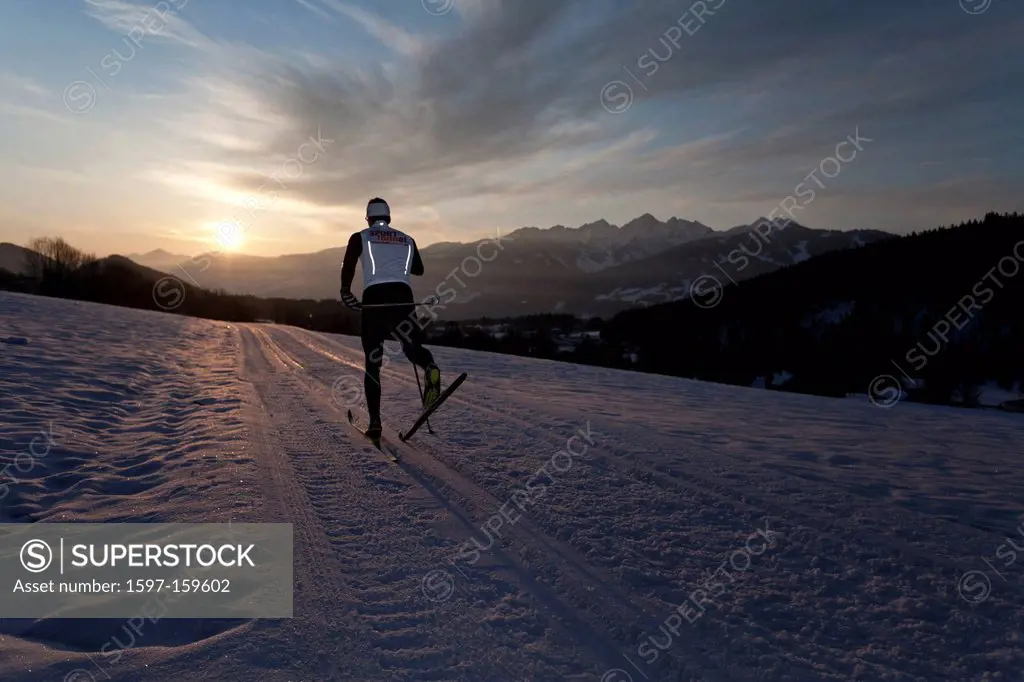 Cross_country, skiing, morning, sport, dusk, twilight, Ramsau, Styria, man, ski, fitness, Austria, winter
