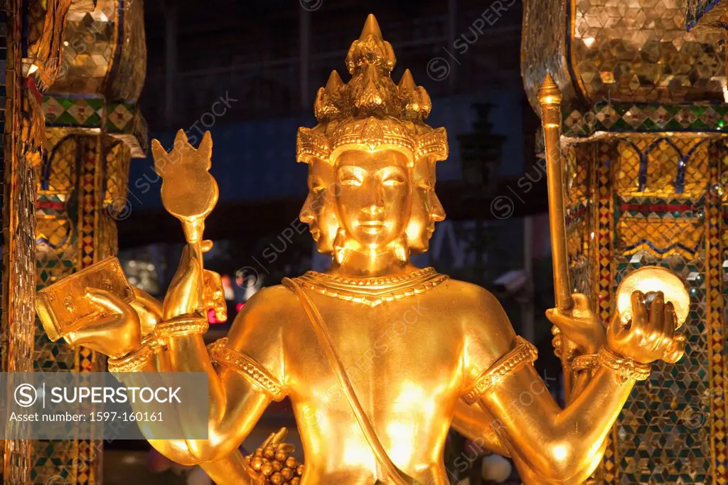 Asia, Thailand, Bangkok, Erawan Shrine, Hindu, Brahma, Phra Phrom, Gold, Tourism, Travel, Holiday, Vacation