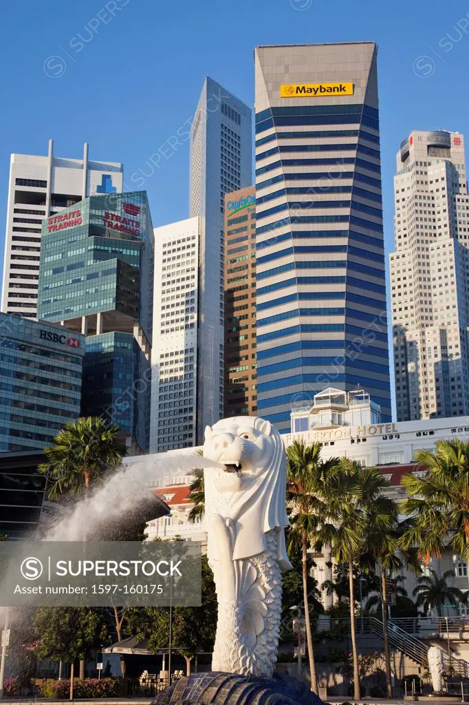 Asia, Singapore, Merlion, Merlion Statue, City Skyline, Cityscape, Skyscrapers, Modern Buildings, Hi_rise, Tourism, Holiday, Vacation, Travel