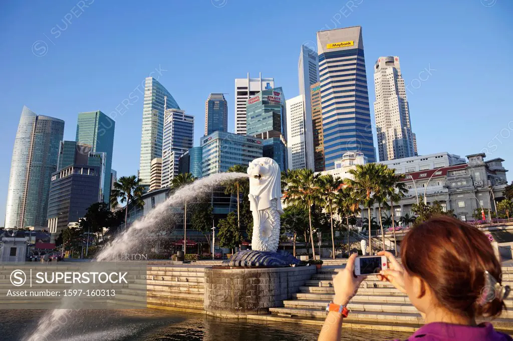 Asia, Singapore, Merlion, Merlion Statue, City Skyline, Cityscape, Skyscrapers, Modern Buildings, Hi_rise, Tourism, Holiday, Vacation, Travel
