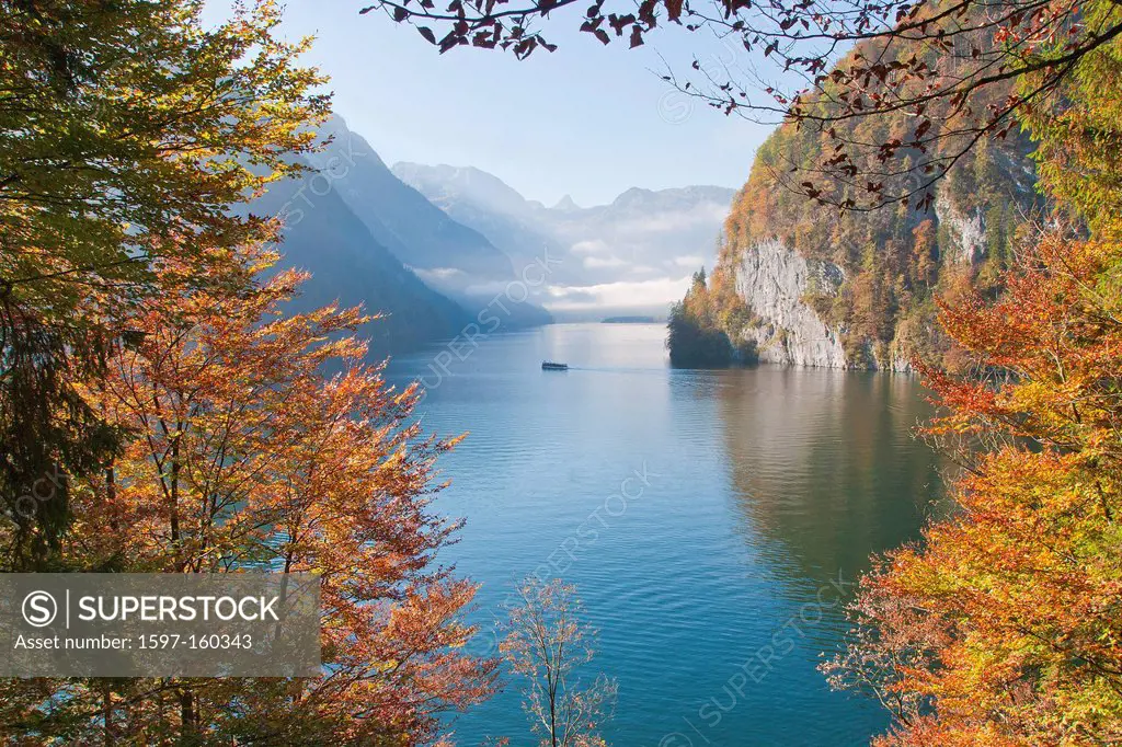 Berchtesgaden country, Berchtesgaden, national park, water, lake, Königsee, autumn, colors, Bavaria, Upper Bavaria, Germany, mountains, colorful, colo...
