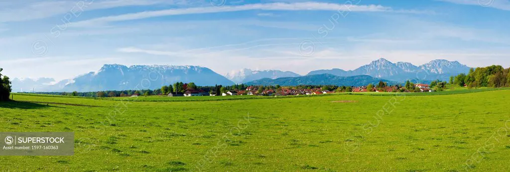 Bavaria, Upper Bavaria, Germany, Berchtesgaden country, Saaldorf, sky, blue sky, Rupertiwinkl, church, steeple, village church, village, onion tower, ...
