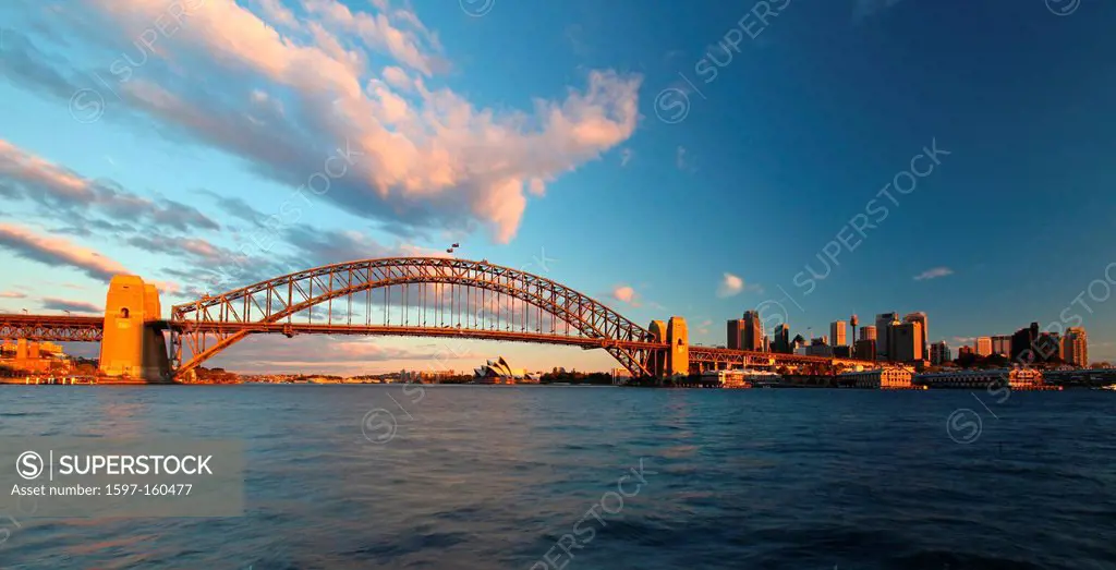 Sydney opuses House, Harbour bridge, opera, opera_house, bridge, harbour, port, water, blue sky, Sundown, sunset, sun, highlight, place of interest, l...