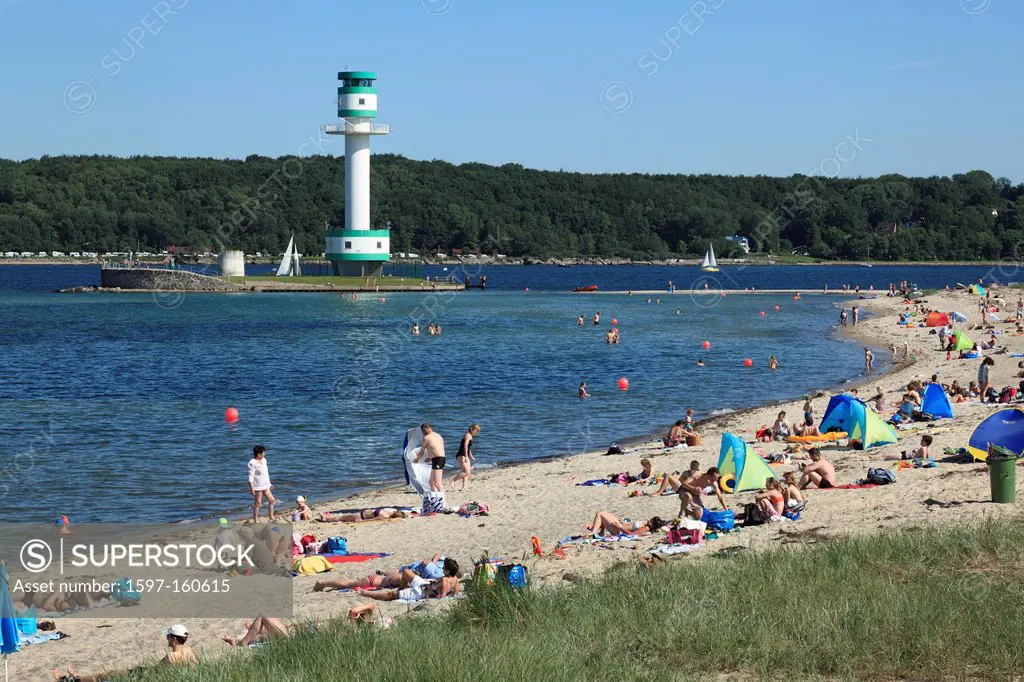 Germany, Kiel, Kiel Förde, Baltic Sea, Schleswig_Holstein, Germany, Kiel_Friedrichsort, Falckenstein, beach, seashore, person, sun bathing, lighthouse...