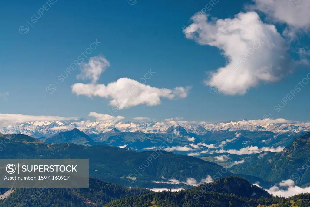 Bavaria, Upper Bavaria, Germany, Chiemgau, Bergen, Hochfelln, sky, blue sky, Alps, mountains, cliff, panorama, summit, peak, panorama, mountain panora...