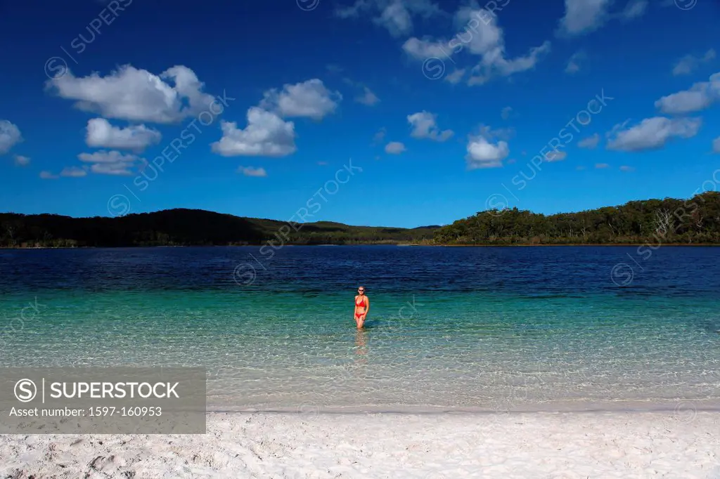 Lake McKenzie, lake, water, beach, seashore, white, sand, turquoise, crystal clear, rest, tourism, ecotourism, sand island, island, Fraser Island, Que...