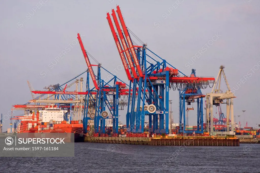 Burchardkai, business, container, container port, container terminal, container terminals, loading, Germany, outside, one, Hamburg, harbour, port, shi...