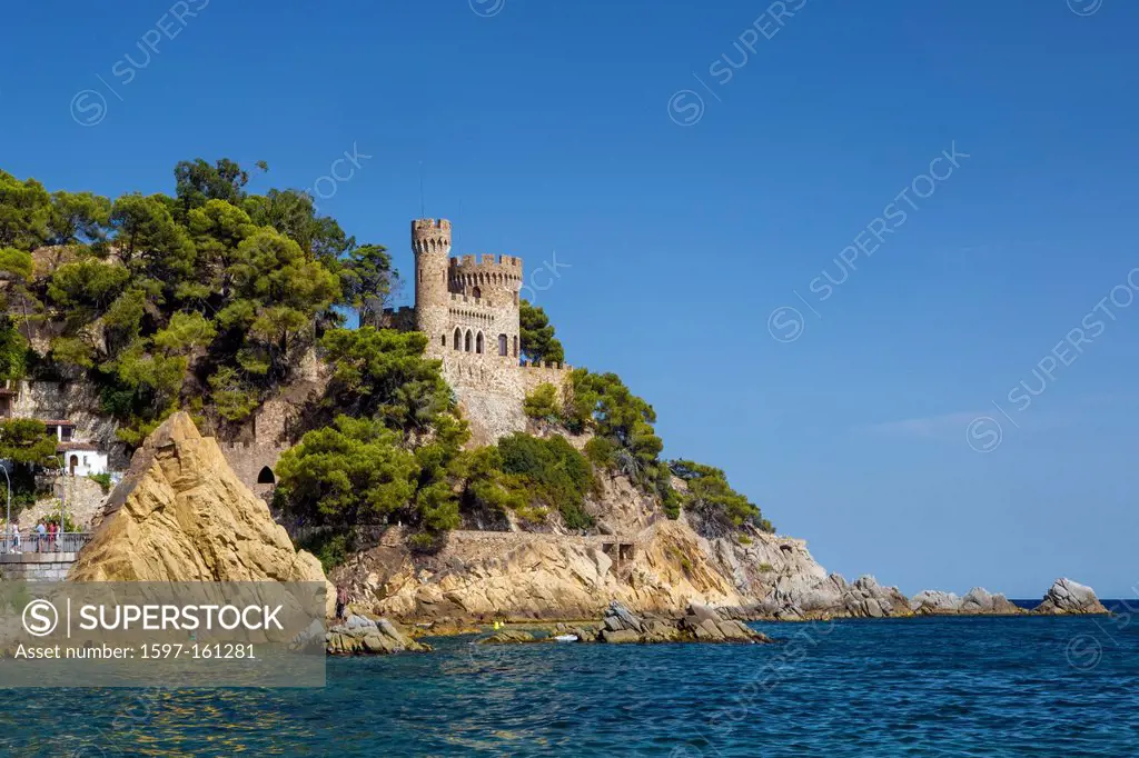 Spain, Europe, Catalonia, Costa Brava Coast, Lloret de Mar, town, Beach, blue, castle, cliff, coast, colourful, Costa, Costa Brava, holiday, leisure, ...