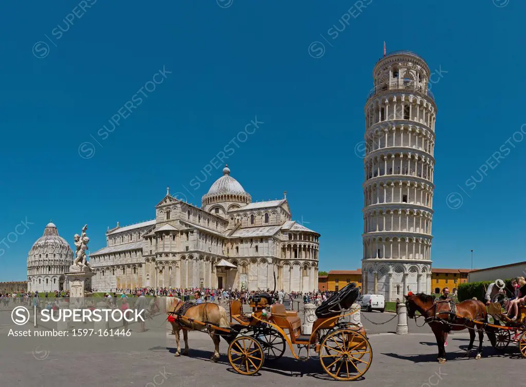 Pisa, Italy, Europe, Tuscany, Toscana, baptistry, skew tower, rook, tower, rook, cathedral, dome, cathedral, tourism, coach, horse coach