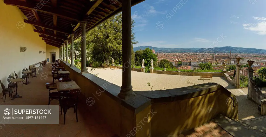 Florence, Italy, Europe, Tuscany, Toscana, town, city, overview, park, loggia, tables, desks,