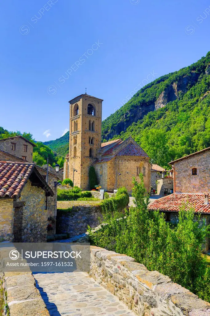 Spain, Europe, Catalonia, Girona Province, Beget, San Cristofol, architecture, belfry, church, girona, medieval, mountain, natural, nature, picturesqu...