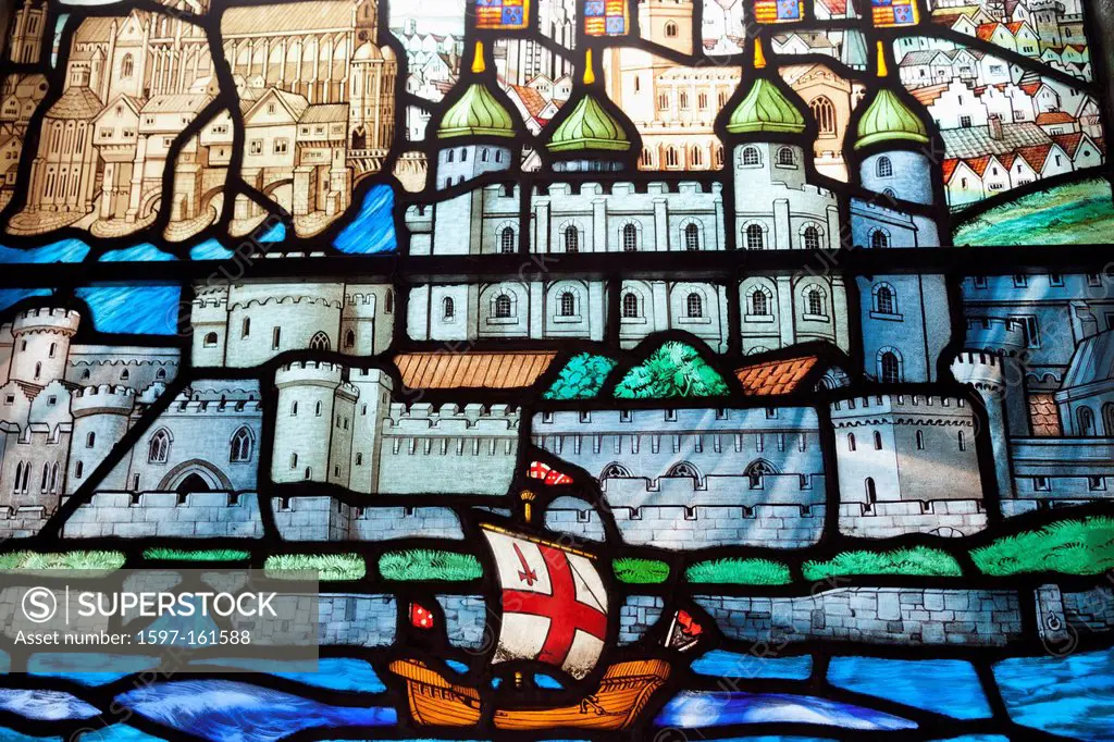 UK, United Kingdom, Great Britain, Britain, England, Europe, London, City, All Hallows, By The Tower Church, Church, Stained Glass Window, Stained Gla...