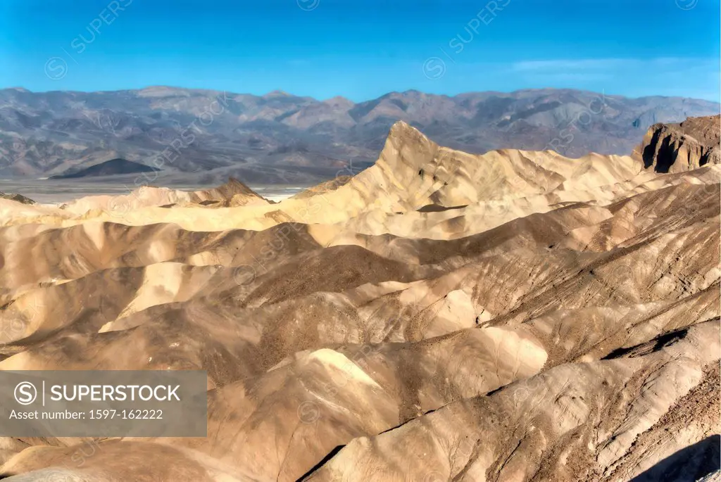 Manley beacon, zabriskie point, Death Valley, national park, California, USA, United States, America, nature, landscape, geology, rocks, formation, st...