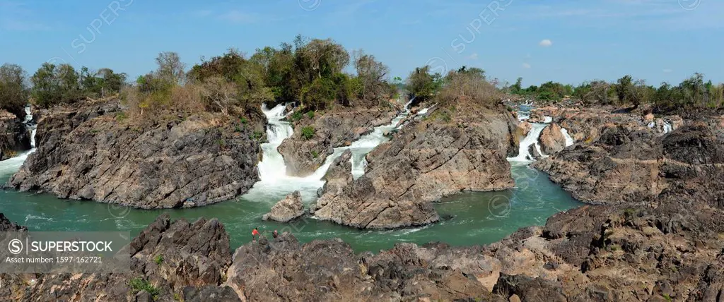 Laos, Asia, Don Khon, Mekong, river, flow, children, fishing, 4000 islands, isles, cliff, rock, gulch, rapids