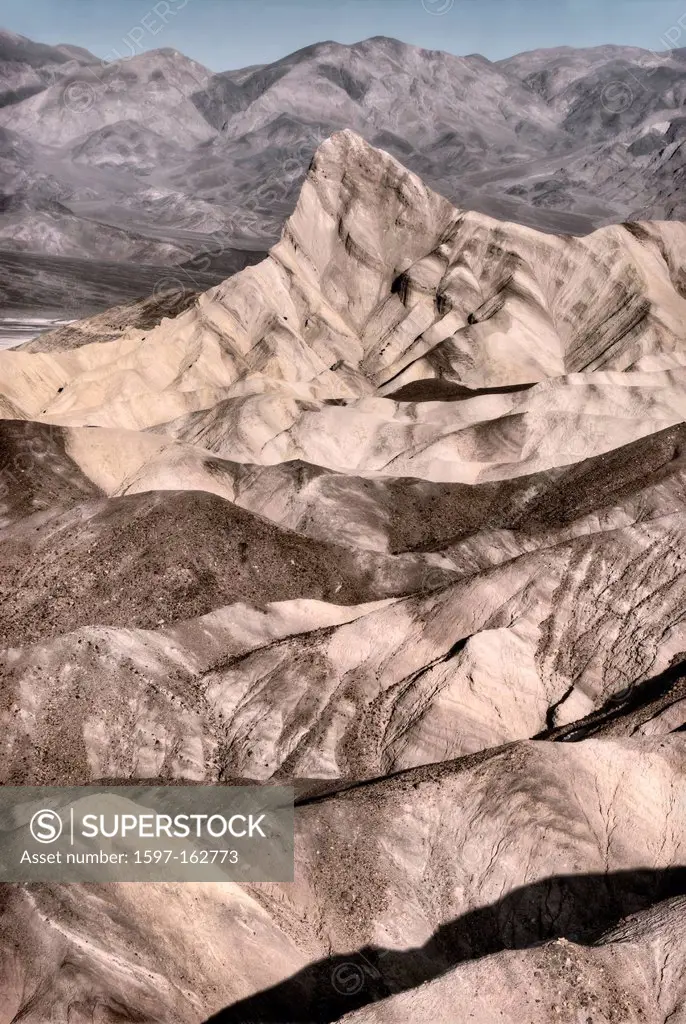 Manley beacon, zabriskie point, Death Valley, national park, California, USA, United States, America, nature, landscape, geology, rocks, formation, st...