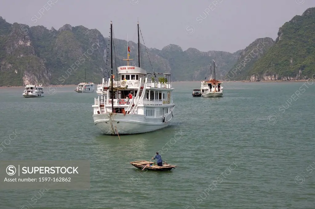 Asia, holiday boat, bay, rock coast, Halong, Halong Bay, bay, South_East Asia, sailing ship, Vietnam,